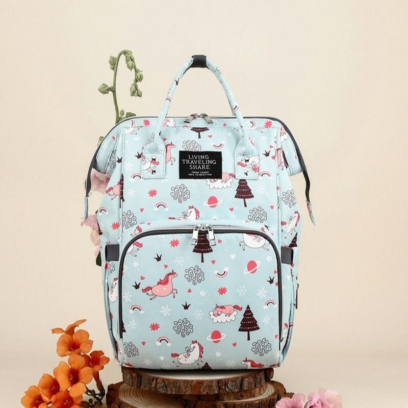 Mom Cartoon Print Baby Nappy Backpack