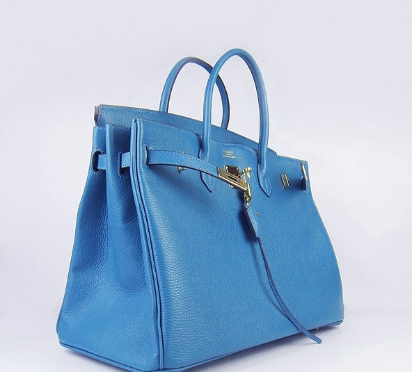 Hermes Birkin 35cm Togo Leather Handbags 6099 Blue Golden