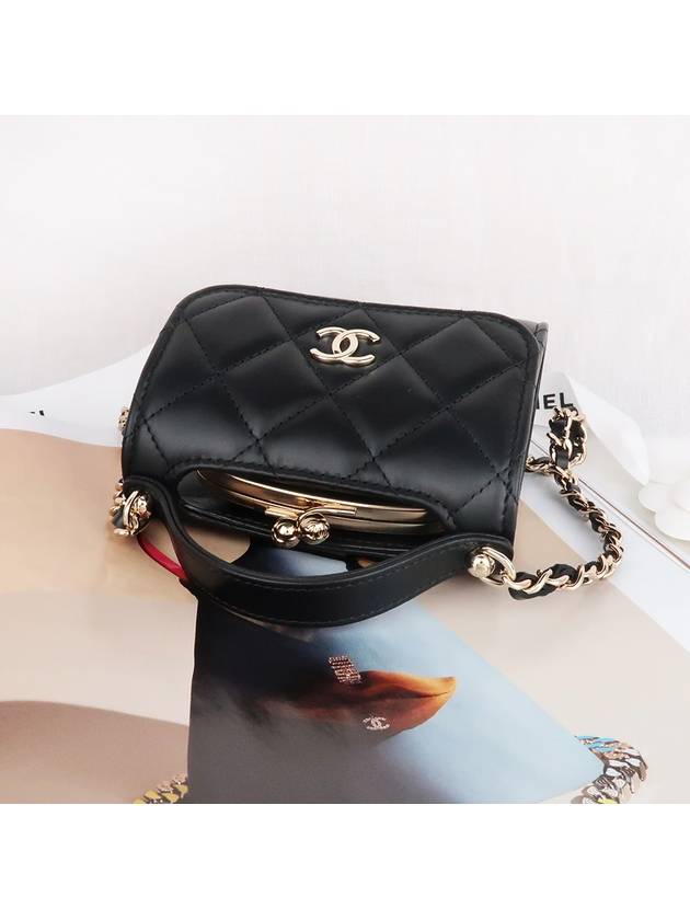 Women's Gold Vanity Retro Lambskin Chain Mini Bag Black