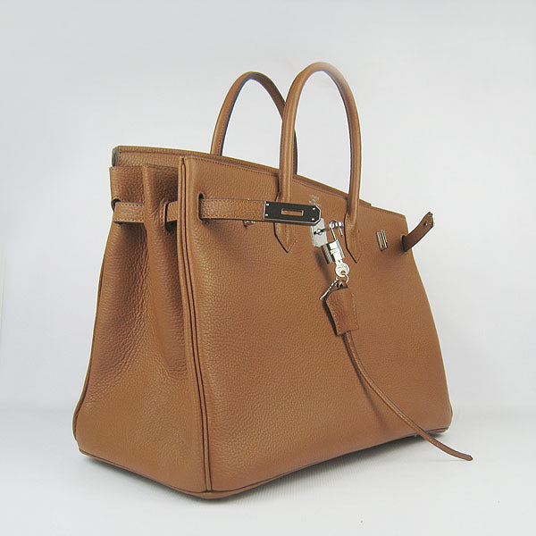 Hermes Birkin 35cm Togo Leather Handbags 6099 Light Coffee Silve