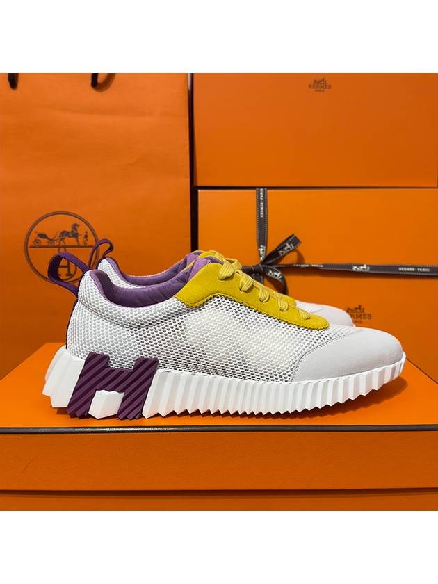 Women's Bouncing Sneakers White Mesh H Yellow Purple Two Tone