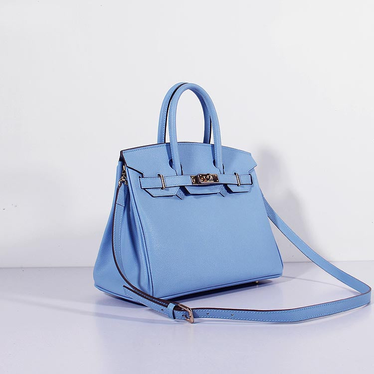 Hermes 30cm Birkin Bag Epsom Leather With Strap Light Blue Gold