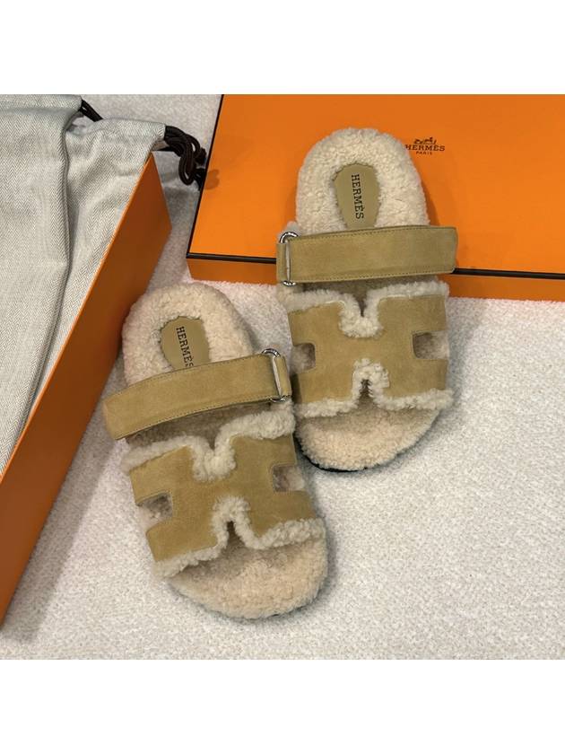 Women's Chypre Sandals Goatskin Woolskin Khaki Beige