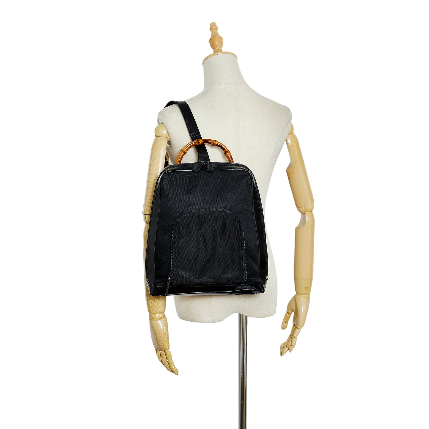 Gucci Bamboo Backpack Black Nylon Canvas