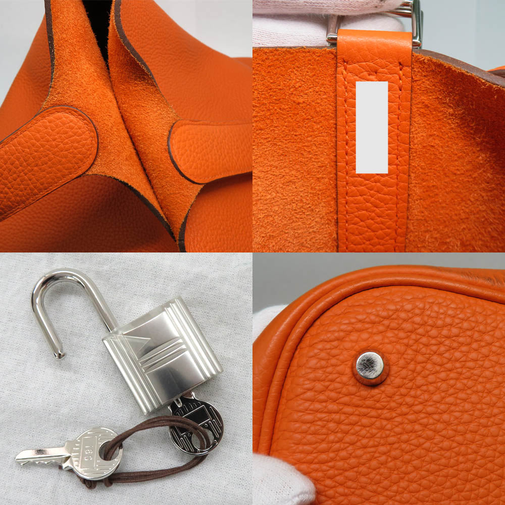 Hermes Picotin Lock GM 26 Orange  Clemence Silver  T  2015 Manufacturing Handbag Leather  Unisex