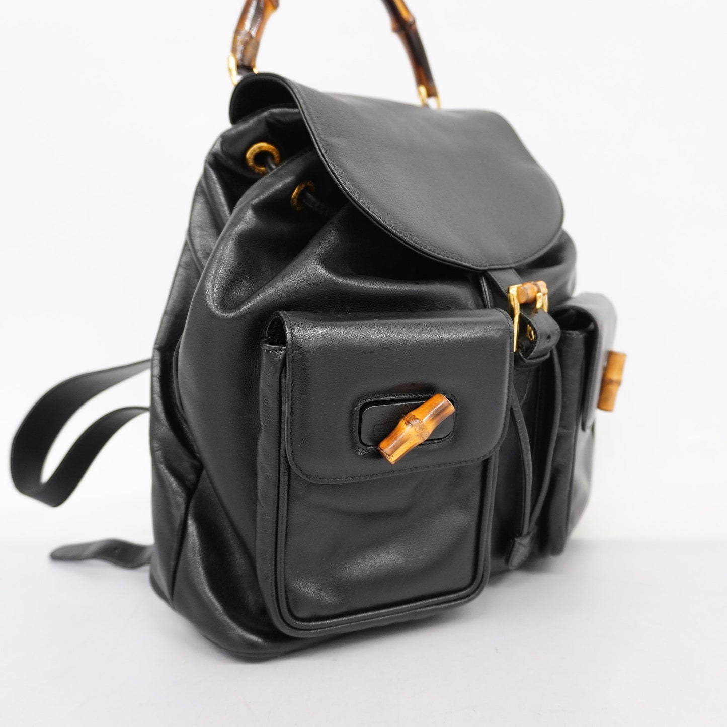 GUCCI  Bamboo Rucksack 003 2058 0016 Women,Men,Unisex Leather Backpack Black