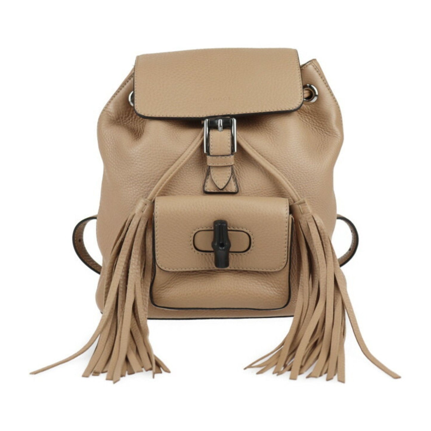 GUCCI Bamboo Backpack/Daypack 387149 Leather Beige Silver Hardware Backpack Tassel