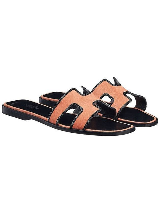 Hermes Glass Crystal Around Oran Suede Sandals Orange