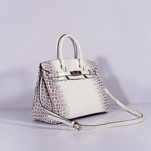 Hermes Birkin 30cm Crocodile Leather Bag With Strap Grey White Gold