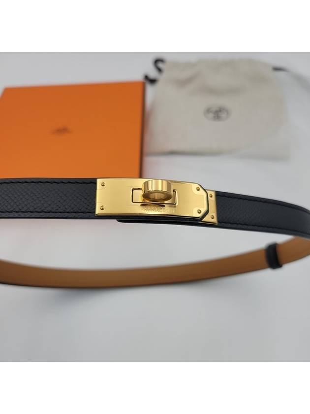 Women's Kelly 18 Gold Leather Belt Black