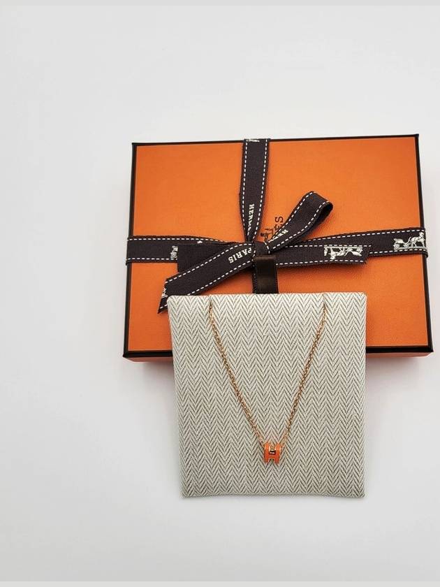 Hermes Mini Pop H Pendant Rose Gold Necklace Orange