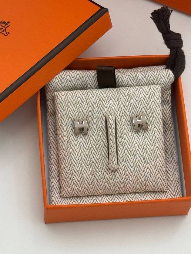 Hermes Mini Pop-Ache H Palladium Earrings Marron Glace