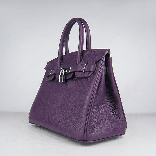 Hermes Birkin 30cm Togo Leather Handbags Purple Silver