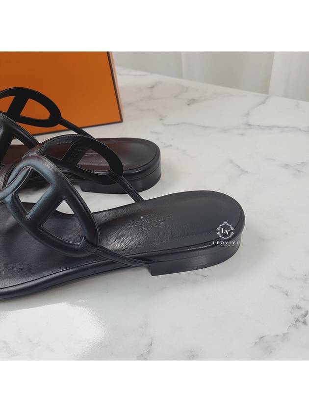 Women's Beach Sandals Flip Flops Leather Black 375 H202182Z