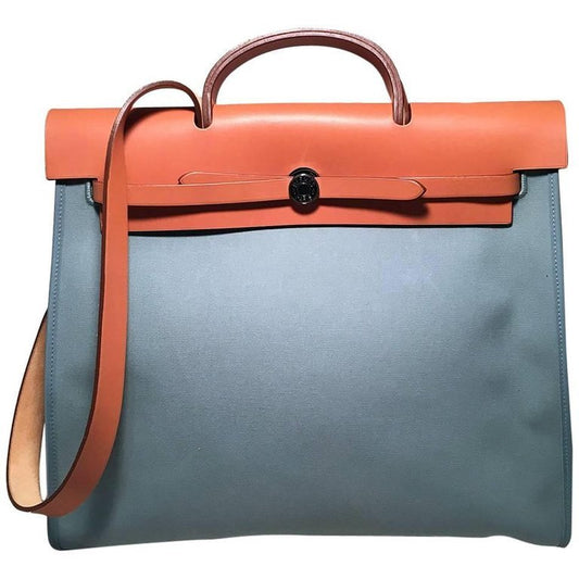 Hermes Blue Canvas Toile Herbag Tote