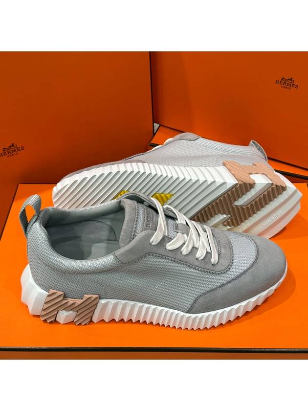 Women's Bouncing Sneakers Gray Mesh H Brown Logo