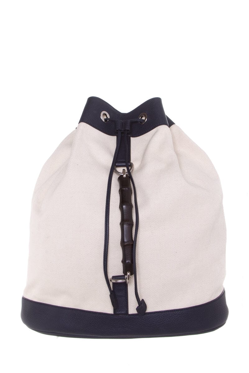 Gucci Canvas & Navy Bamboo Detail Bucket Backpack