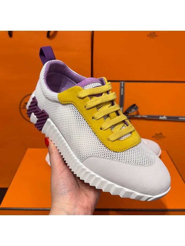 Women's Bouncing Sneakers White Mesh H Yellow Purple Two Tone