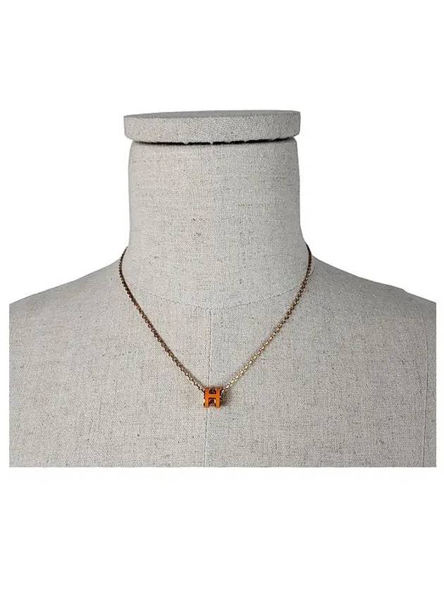 Hermes Mini Pop H Pendant Rose Gold Necklace Orange