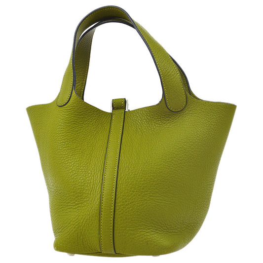 Hermes 2005 Green Taurillon Clemence Picotin PM Handbag