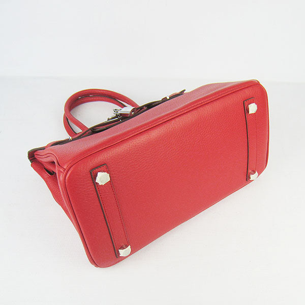 Hermes Birkin 30cm Togo Leather Handbags Red Silver