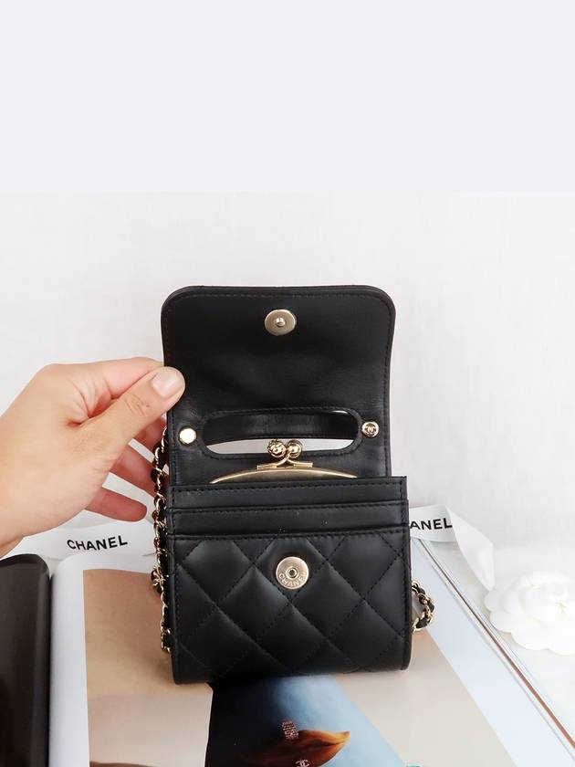 Women's Gold Vanity Retro Lambskin Chain Mini Bag Black