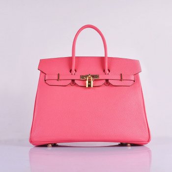 Hermes Birkin 35cm Togo Leather Handbags Lip Pink Golden