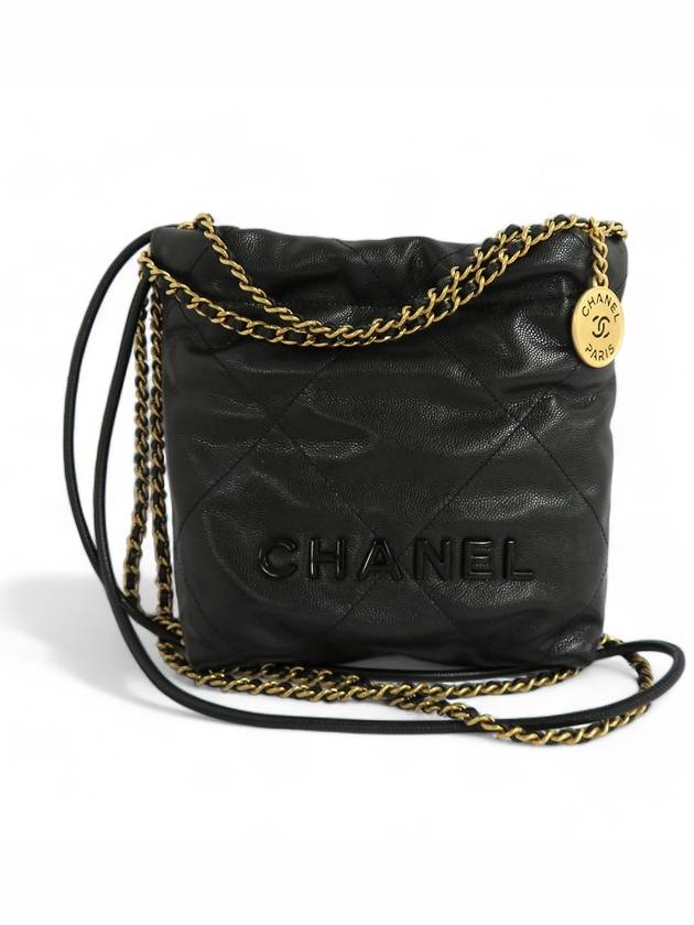 22 Mini Chain Bag Shiny Calfskin All Black AS3980