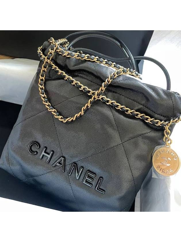 22 Mini Chain Bag Shiny Calfskin All Black AS3980