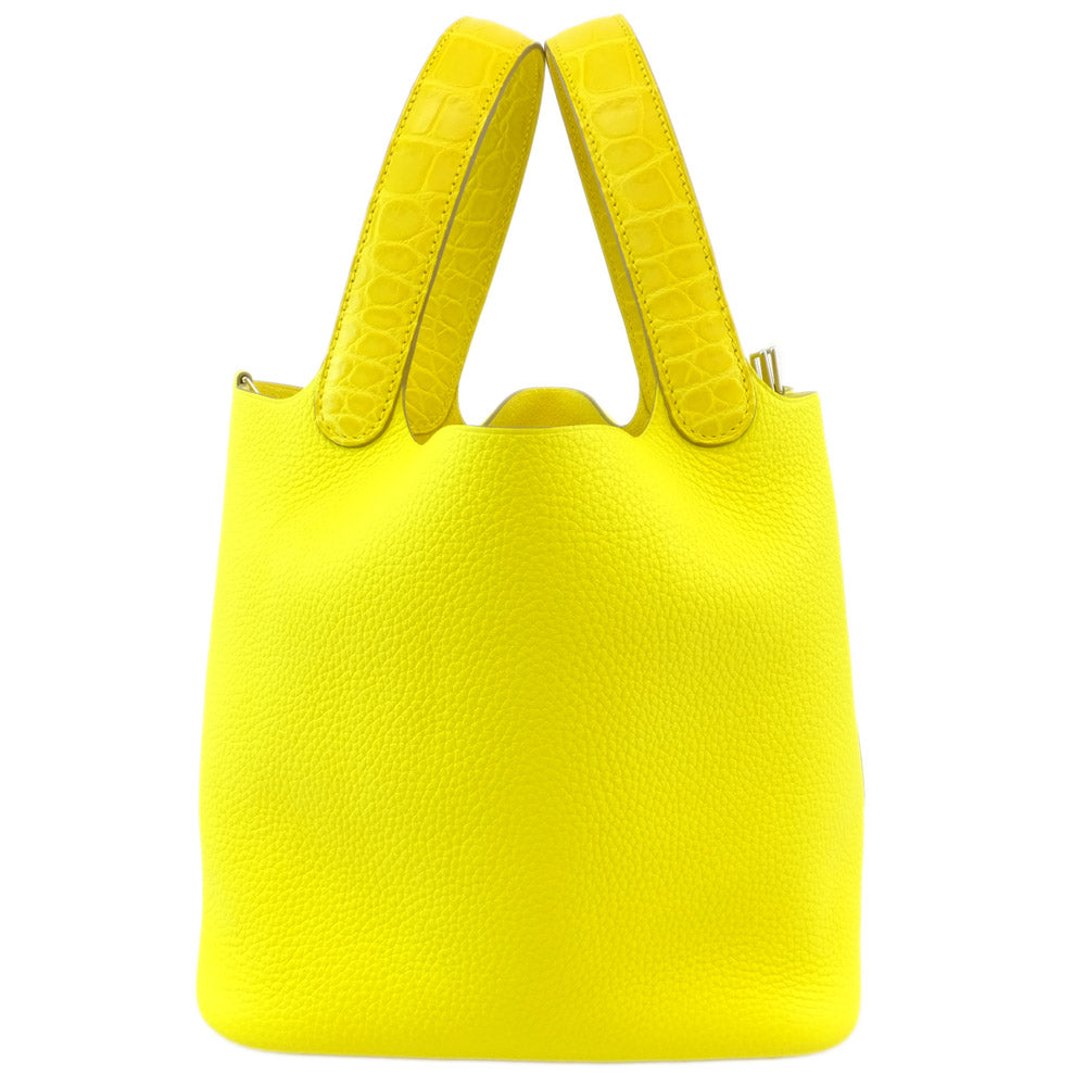 HERMES Hermes Picotin Lock  MM Handbag Lime Yellow Silver G   Clemence U Shapes Manufactured  2022 Cadena