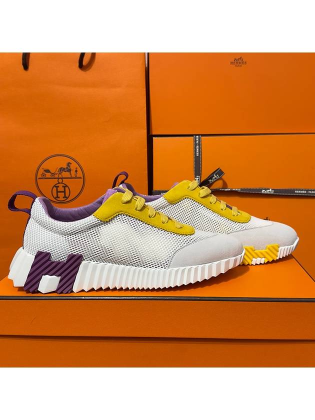 Women's Bouncing Sneakers White Mesh H Yellow Purple Two Tone