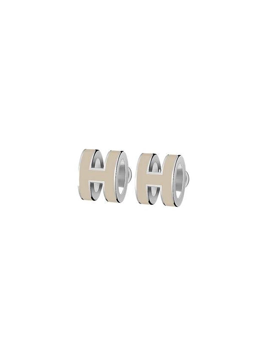 Hermes Mini Pop-Ache H Palladium Earrings Marron Glace