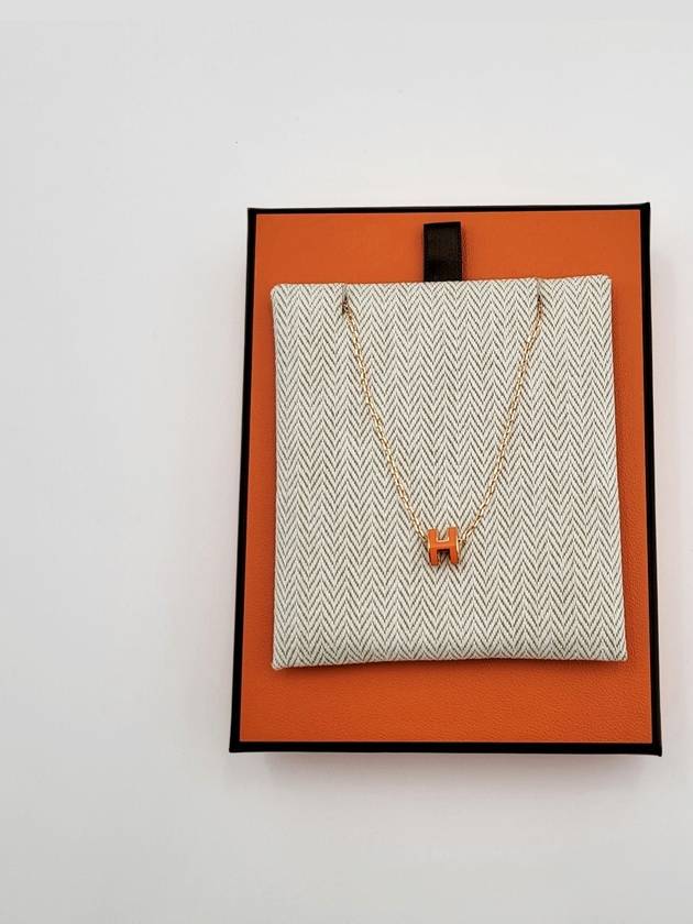 Hermes Mini Pop H Pendant Rose Gold Necklace Orange