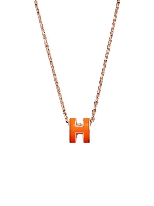 Hermes Mini Pop H Pendant Rose Gold Necklace Orange