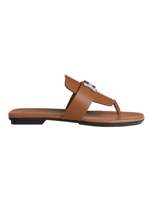 Hermes Galerie Buckle Leather Sandals Brown