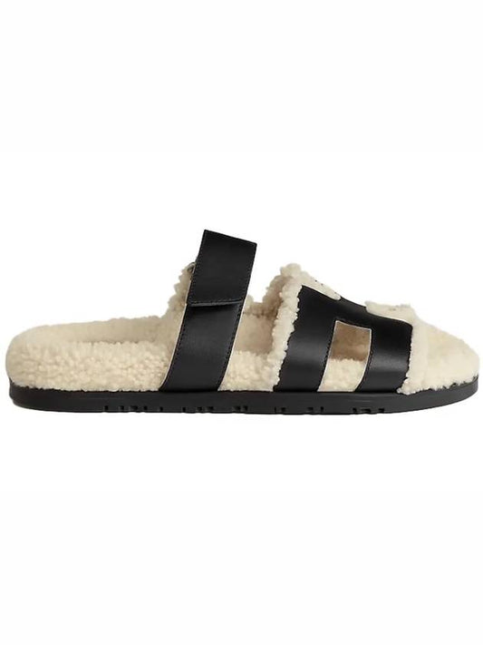 Women's Chypre Shearling Calfskin Sandals Beige Black