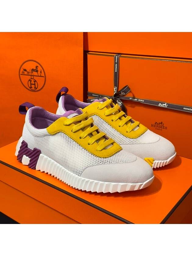 Women's Bouncing Sneakers White Mesh H Yellow Purple Two Tone