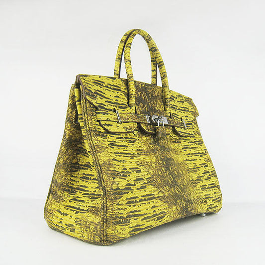 Hermes Birkin 35cm Lizard Pattern Handbag 6089 Yellow/Silver