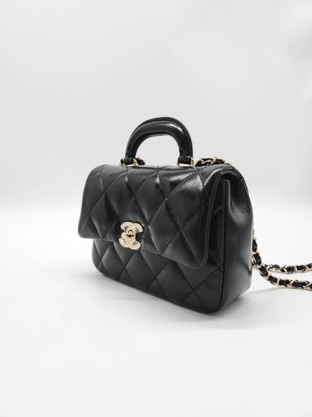 24C Season Mini Top Handle Chain Bag Lambskin Black Gold AS4543