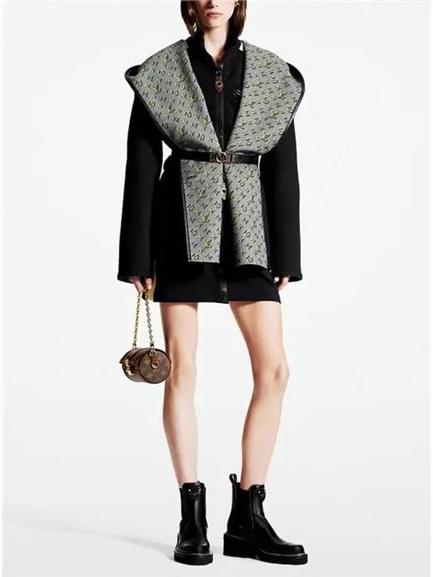 3D Monogram Double Breasted Wrap Coat M?tal Noir 1ABQNA