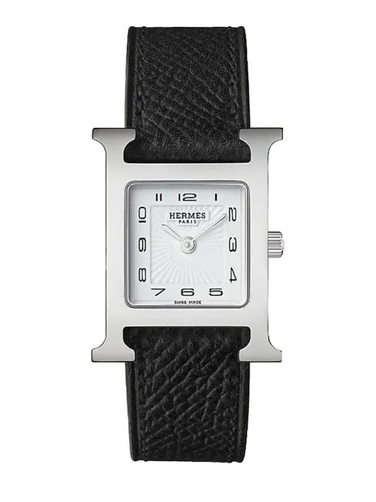 Women's Heure H New Silver Leather Band Watch Black White