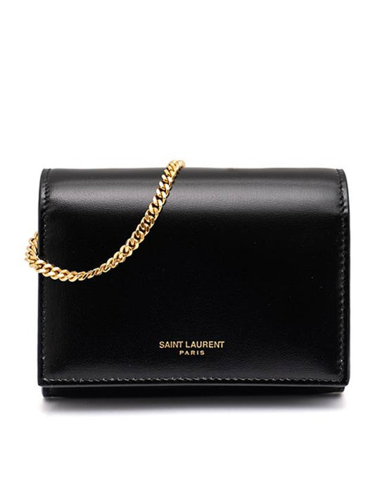 Women's Shiny Leather Logo Chain Mini Bag Black