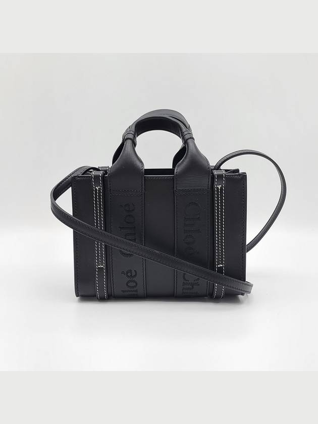 Woody Logo Calf Leather Mini Bag Black