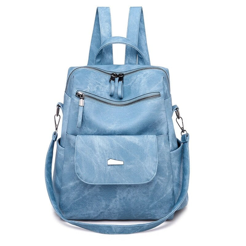 Leather Solid Color Backpacks For Women