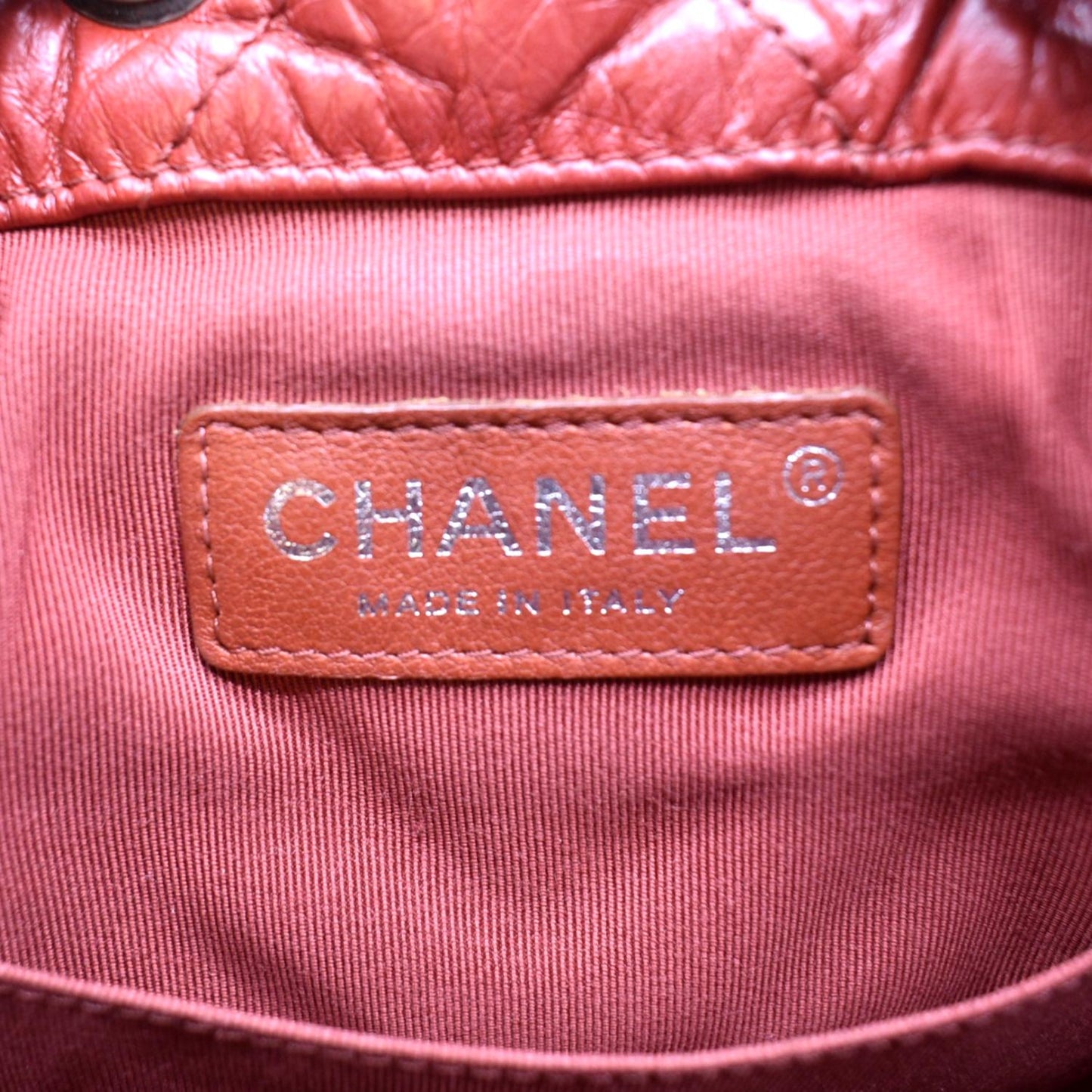 CHANEL Gabrielle Chevron Aged Calfskin Leather Backpack Bag Red