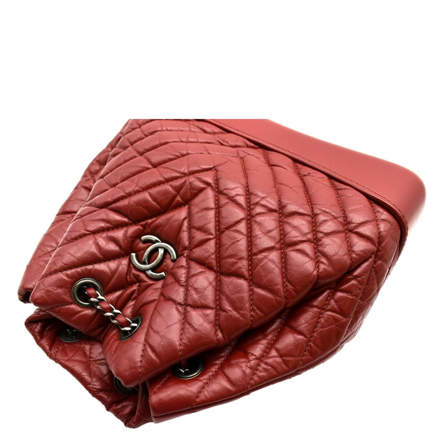 CHANEL Gabrielle Chevron Aged Calfskin Leather Backpack Bag Red