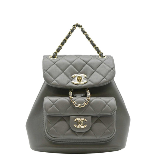 CHANEL Duma Small Quilted Leather Backpack Bag Grey