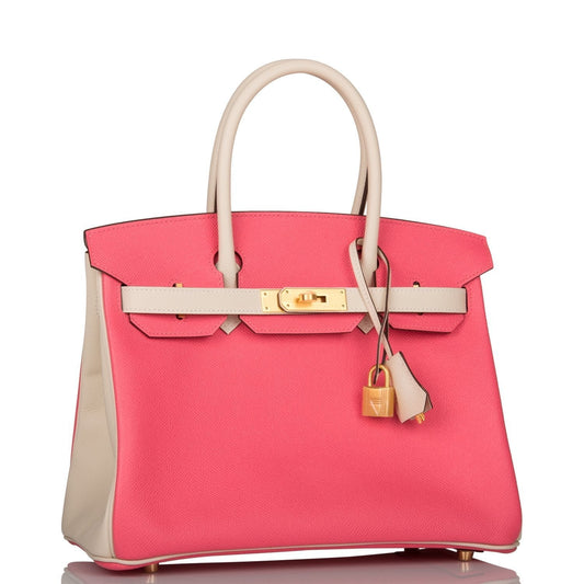 Hermes Special Order (HSS) Birkin 30 Craie and Rose Azalee Epsom Brushed Gold Hardware