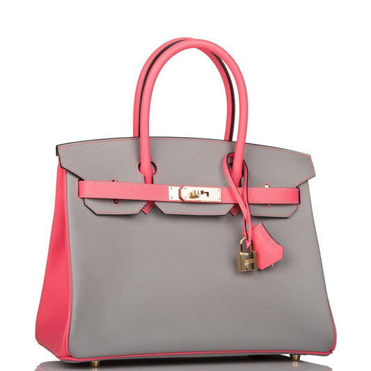 Hermes Special Order (HSS) Birkin 30 Gris Mouette and Rose Azalee Epsom Permabrass Hardware