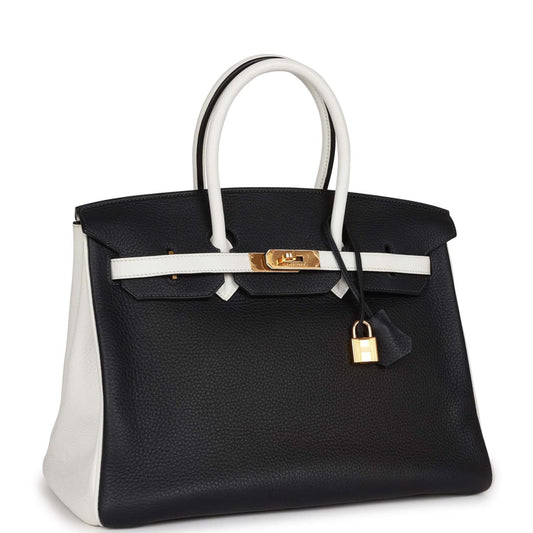 Hermes Special Order (HSS) Birkin 35 Black and White Clemence Gold Hardware